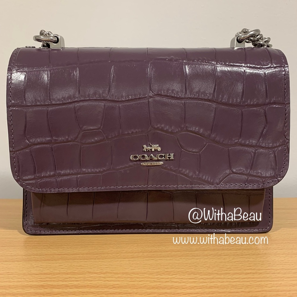 Coach Klare Crossbody Bag - Silver/Amethyst/Purple - Crocodile-embossed Leather